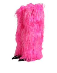 Dolce & Gabbana Pink Faux Fur Leather Stiletto Boots