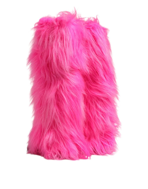 Dolce & Gabbana Pink Faux Fur Leather Stiletto Boots