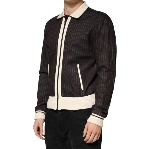 Dolce & Gabbana Brown Contrast Stripe Bomber Jacket