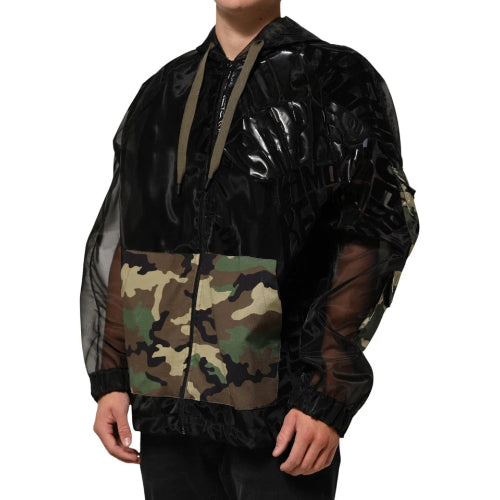 Dolce & Gabbana Hooded Black Camouflage Jacket