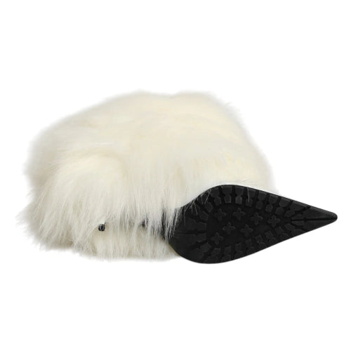 White plush toy resembling a hedgehog with a black nose on a white background
