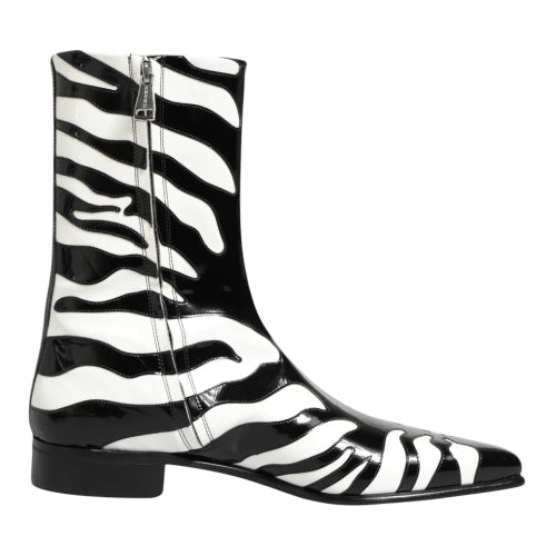 Dolce & Gabbana Zebra Leather Mid-Calf Boots