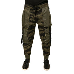 Camouflage cargo pants on a white background