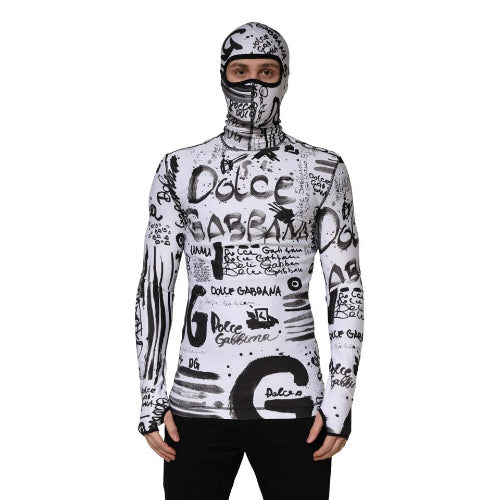 Dolce & Gabbana DG White Jersey Graffiti Print Balaclava Hoodie Sweater