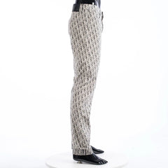 Patterned pants on a mannequin against a white background