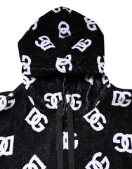 Black hoodie with white logo pattern on a white background