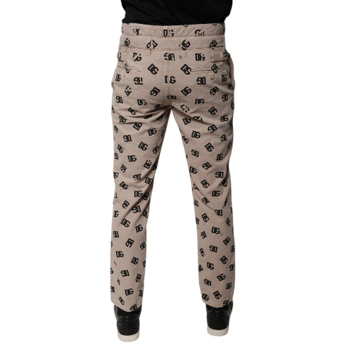 Beige pants with black pattern on a white background