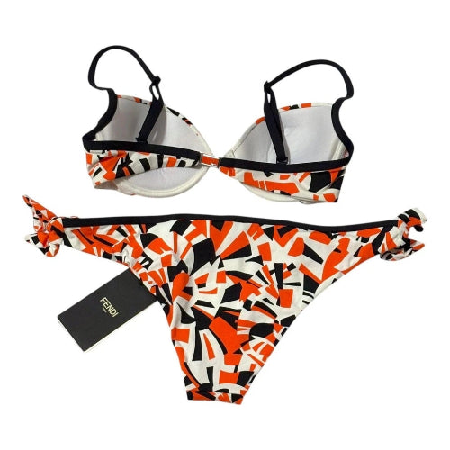 Camouflage bikini set with black straps on a white background