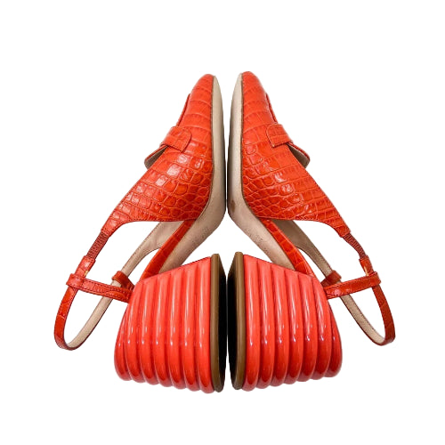 Fendi FF Buckle Croc Effect Slingback Pumps