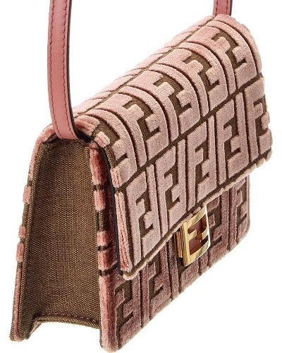 Fendi FF Pink Velvet & Leather Wallet On Chain Bag