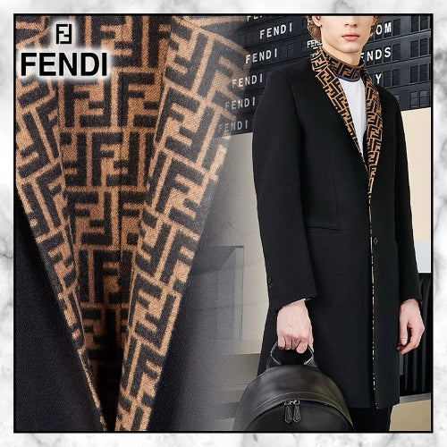 Fendi FF Men's Monogram Print Reversible Wool Hooded Coat