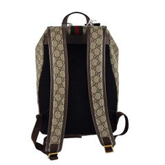 Backpack with patterned straps on a light gray background