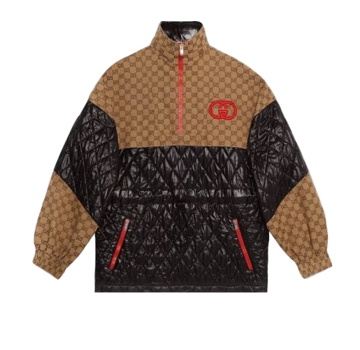 Jacket with brown and black pattern on a light gray background