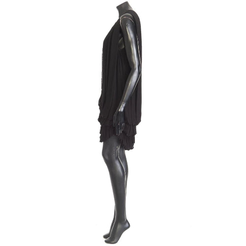Black dress on a mannequin with a white background