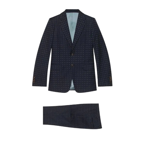 Gucci Men's Blue GG Logo Wool 2 Piece Pant Suit