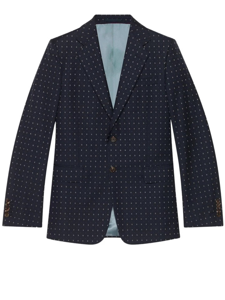 Gucci Men's Blue GG Logo Wool 2 Piece Pant Suit