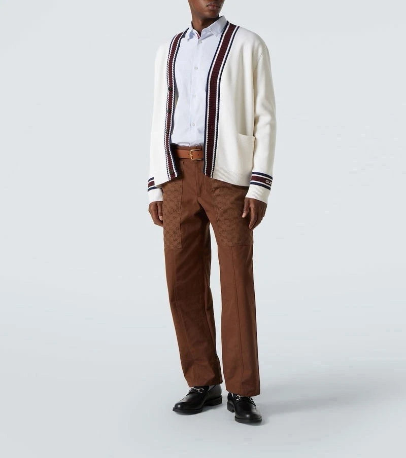 Gucci GG Cotton Canvas Wide-Leg Trousers Brown