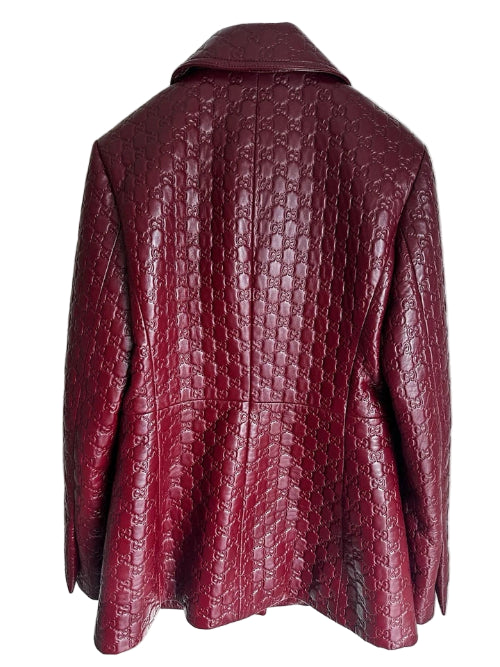 Gucci GG Debossed Leather Belted Jacket