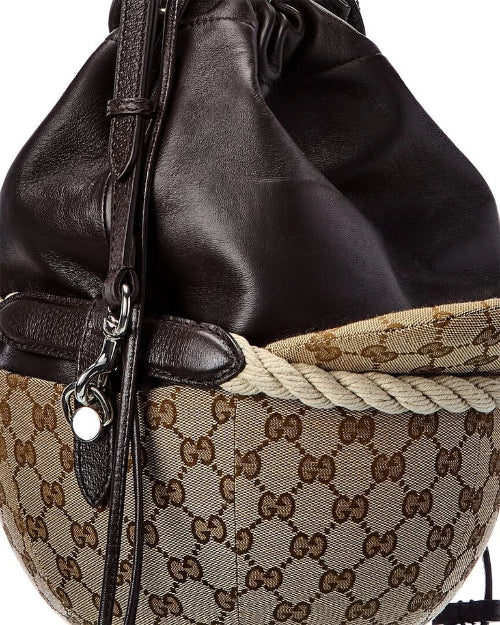 Gucci Equestrian GG Canvas Leather Shoulder Bag
