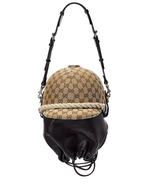 Gucci Equestrian GG Canvas Leather Shoulder Bag