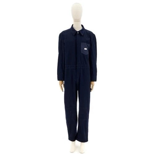 Navy blue coverall on a mannequin against a white background