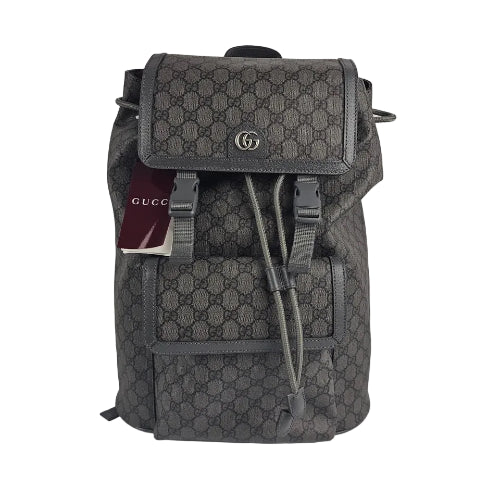 Gray backpack with Gucci logo on a white background
