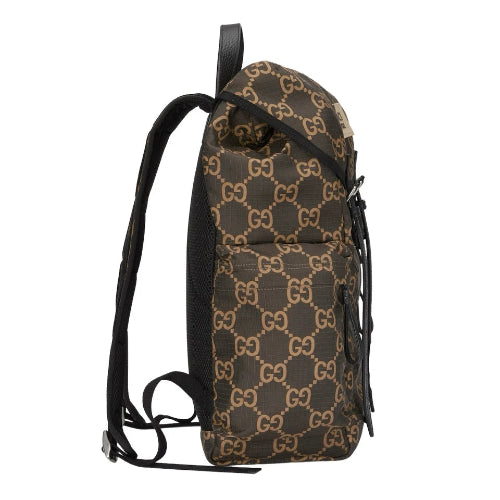 Backpack with a patterned design on a white background