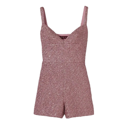 Pink floral romper on a white background
