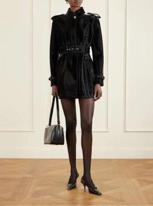 Gucci Black Velvet Effect Leather Trench Coat - BNWT