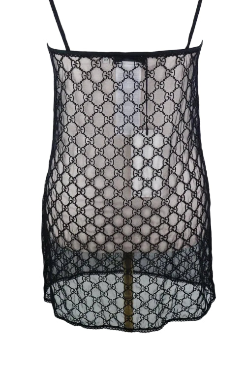 Gucci X Tom Ford 90s GG Monogram Sheer Lingerie Black Slip Dress
