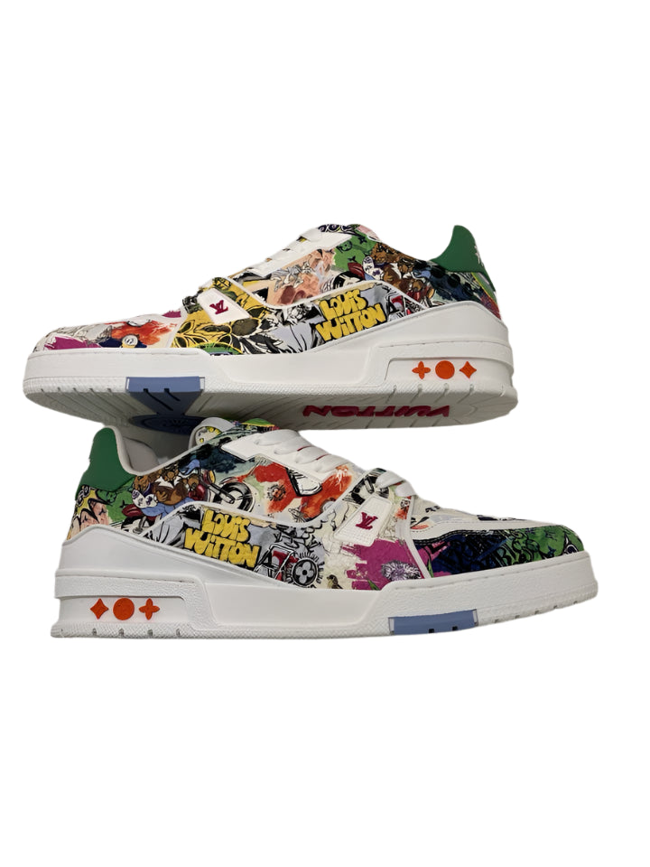 Colorful sneakers with a pattern on a white background