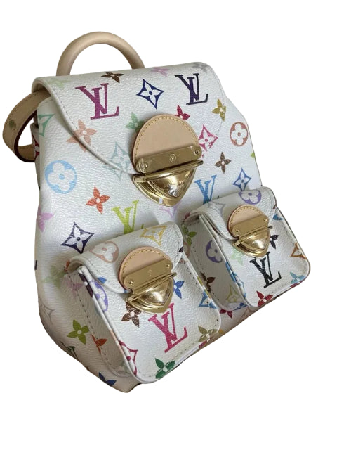 Louis Vuitton multicolor monogram bag with gold hardware on a white background
