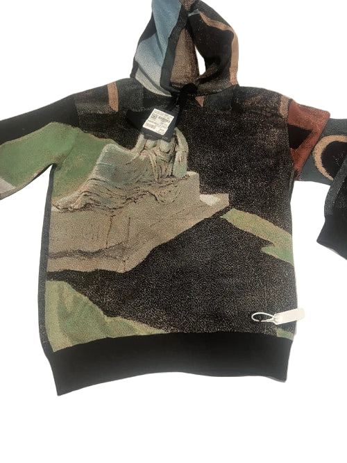 Camouflage-patterned hoodie on a white background