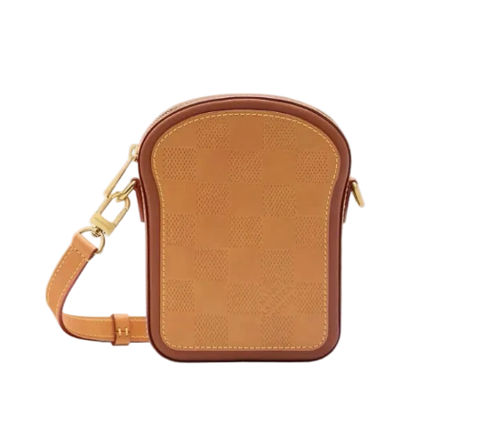 Brown crossbody bag on a light gray background