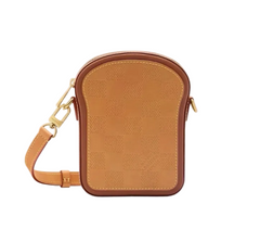 Brown crossbody bag on a light gray background