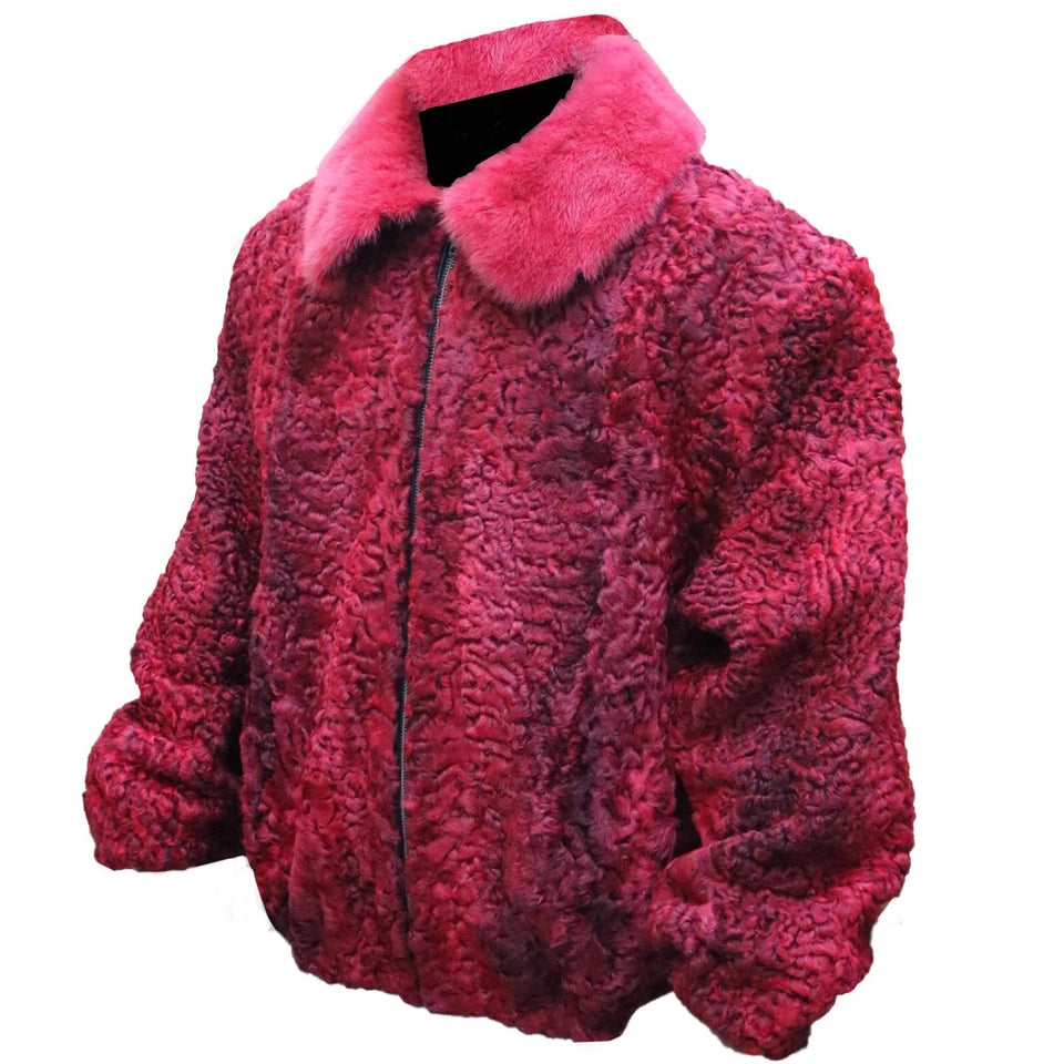 Persian Karakul Lamb & Mink Fur Collar Coat