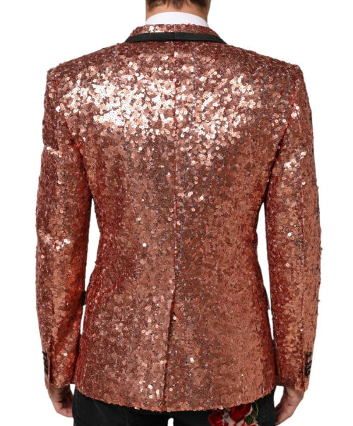 Rose gold sequin jacket on a white background
