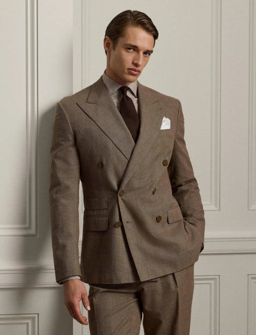 Ralph Lauren Purple Label Kent Prince of Wales Brown Pant Suit
