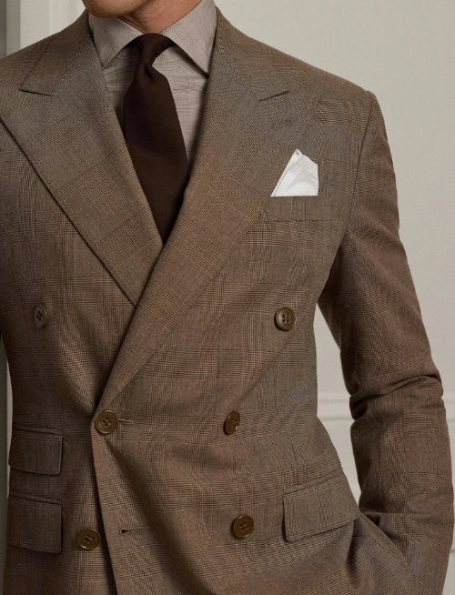 Ralph Lauren Purple Label Kent Prince of Wales Brown Pant Suit