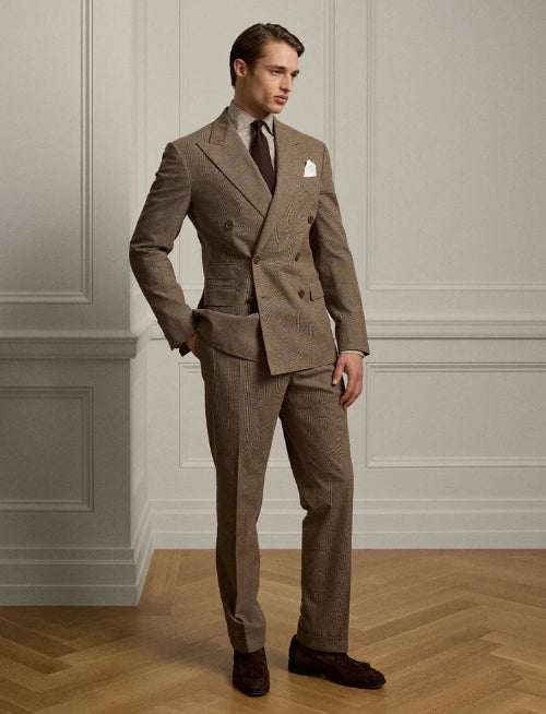 Ralph Lauren Purple Label Kent Prince of Wales Brown Pant Suit