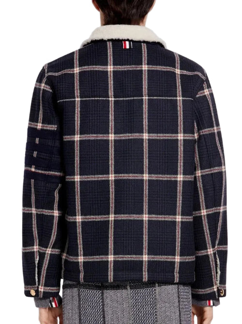 Thom Browne Men's Prince Of Wales Wool Twill Shearling Lined Jacket