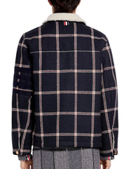 Thom Browne Men's Prince Of Wales Wool Twill Shearling Lined Jacket