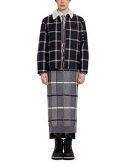 Thom Browne Men's Prince Of Wales Wool Twill Shearling Lined Jacket