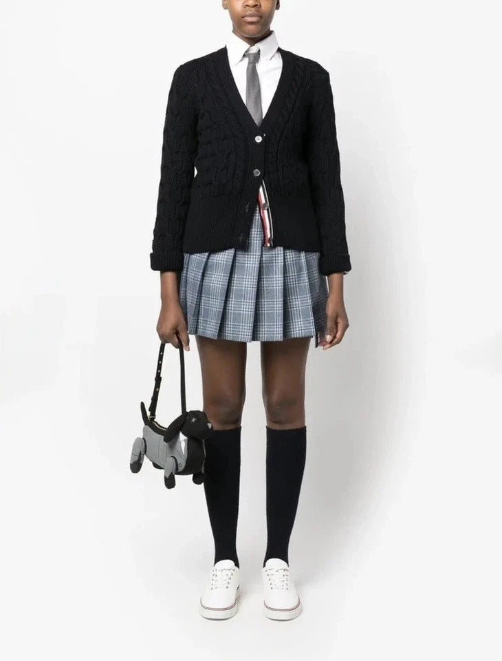 Thom Browne Wool Cashmere Glen Plaid Pleated Mini Skirt