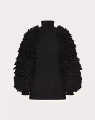 Valentino Turtleneck Fringe-Sleeves Wool Sweater Top