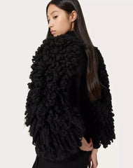 Valentino Turtleneck Fringe-Sleeves Wool Sweater Top