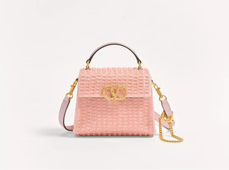 Valentino Garavani Glass Bead Jewel Logo Pink Handbag