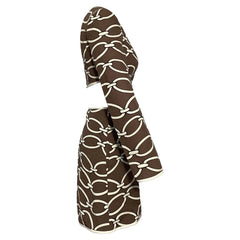 A brown and cream chain-link patterned dress shown from a side profile view against a plain white background.