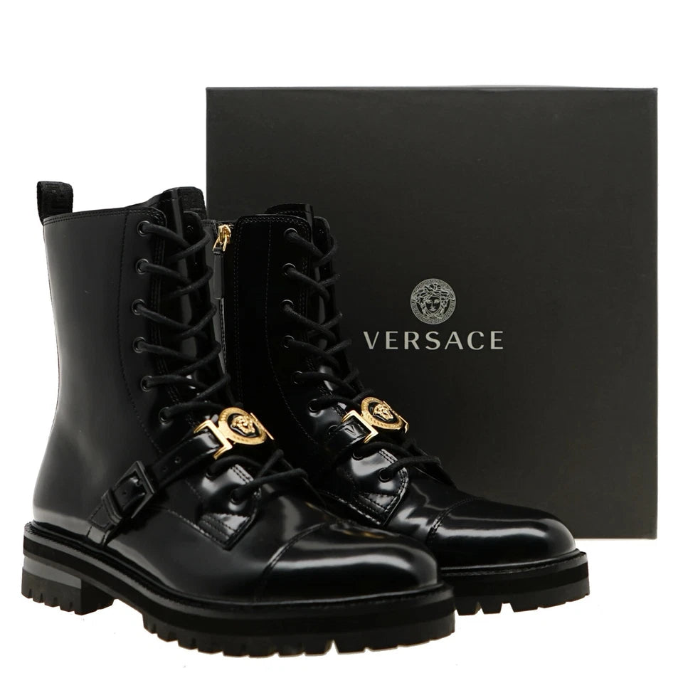 Versace Medusa Black Brushed Leather Boots