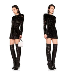 SAINT LAURENT YSL Black Draped Burnout Velvet Silk Mini Dress